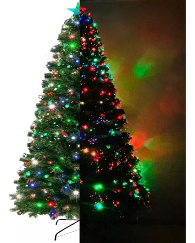 Arbol Navidad 2.10 Fibra Óptica Base Metálica + Estrella Luz