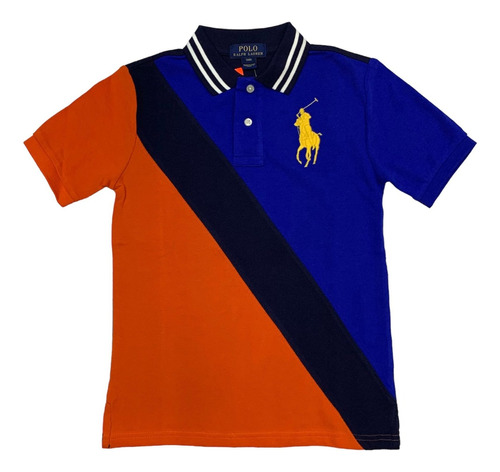 Playera Polo Ralph Lauren Naranja C/azul Rey Y Marino Niño