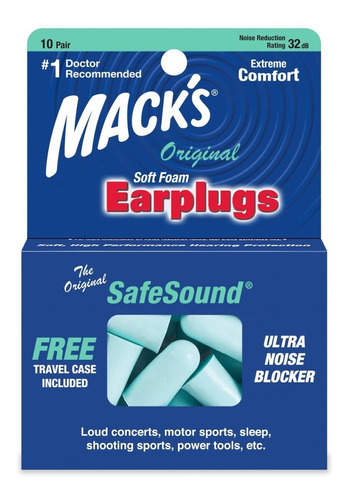 Protetor Auricular Espuma Macks Original 10 Pares + Case 32