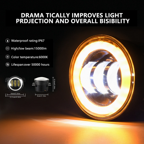 Faros Antiniebla Led E44 Pulgadas Halo Ring Work Light Para