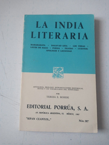 Libro. La India Literaria. Teresa E. Rohde. Ed. Purrúa. 