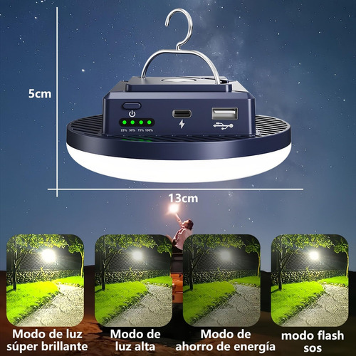 Luz Led Portátil Para Tienda De Campaña, 4 Modos, 7200 Mah
