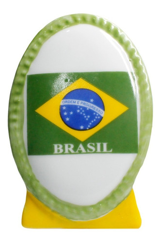 Enfeite Decoração Bandeira Brasil Em Cerâmica Oval 105g 11cm