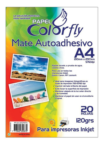 Papel Fotográfico Autoadhesivo Mate A4 20h X 5 Paq Disershop