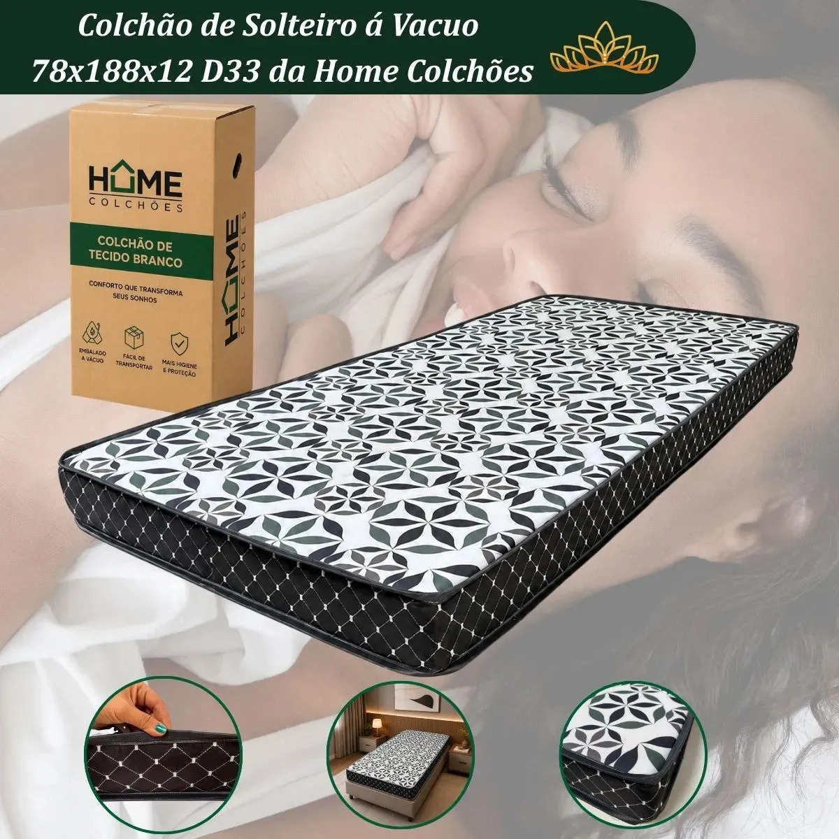Colchão De Solteiro 78x188x12 Duo Ortopédico Espuma D33 Tecido Branco Home Colchões