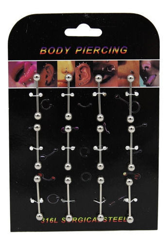 Piercing Barbell Acero 1,4x18x5mm 72 Pcs 6 Display