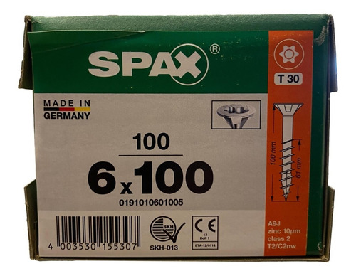 Tornillo Spax Universal 6 X 100 Media Cuerda Caja 100 Piezas