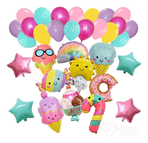 Kit Globos Temática Dulces Candy/ Arcoiris/helados + Látex 