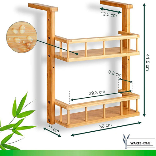 Rack De Cocina Especiero De Madera Estant De Pared 2 Niveles