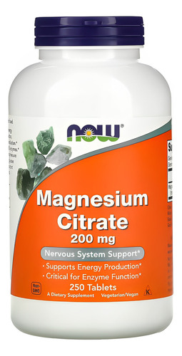 Citrato De Magnésio 200mg 250 Tab Now Foods Sabor Sem Sabor