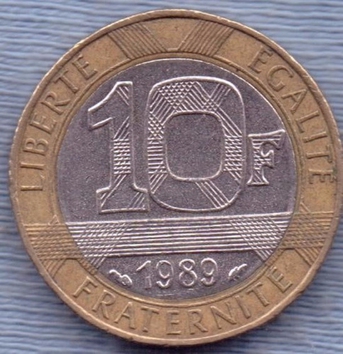 Imagen 1 de 2 de Francia 10 Francs 1989 Bimetalica * Libertad *