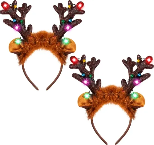 Diadema De Reno Niños Diadema Luminosa De Cuernos De Ciervo Yean Con Luces LED, Para Navidad, Fiestas Y Photocall, Colorida Y Llamativa
