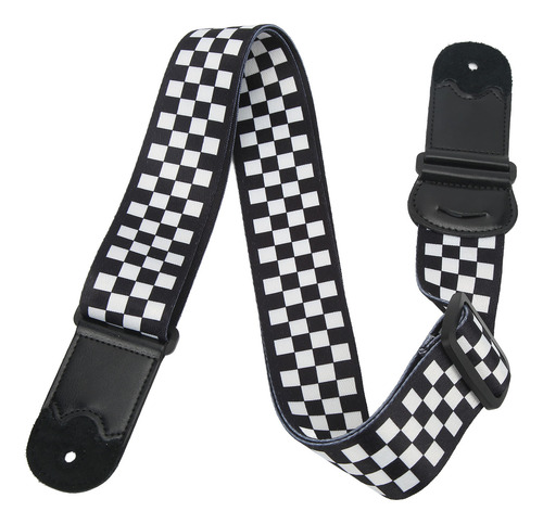 Correa De Guitarra Ajustable A Cuadros En Blanco Y Negro Con