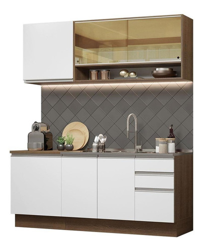 Cozinha Completa Madesa Glamy 180006 C Armár Balcão S Tam Rb Cor Rustic/Branco