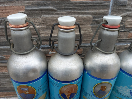 5 Antiguas Botellas De Cerveza En Aluminio C/tapon Ceramico (Usado)