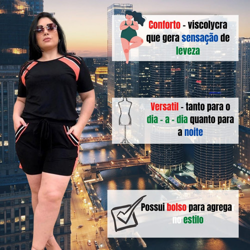 Imagem 8 de 9 de Conjunto Feminino Short Blusa Plus Size Alfaiataria 46 Ao 52