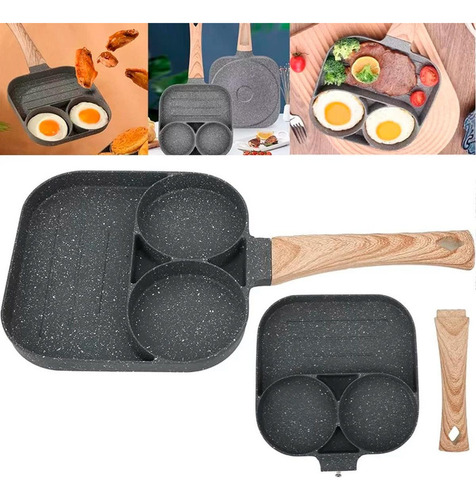 Frigideira Para Carne Frita 2 Buracos Antiaderente Ovos