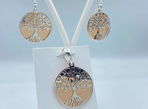 Juego Árbol De La Vida Dije Y Aretes Plata.925 Con Cobre