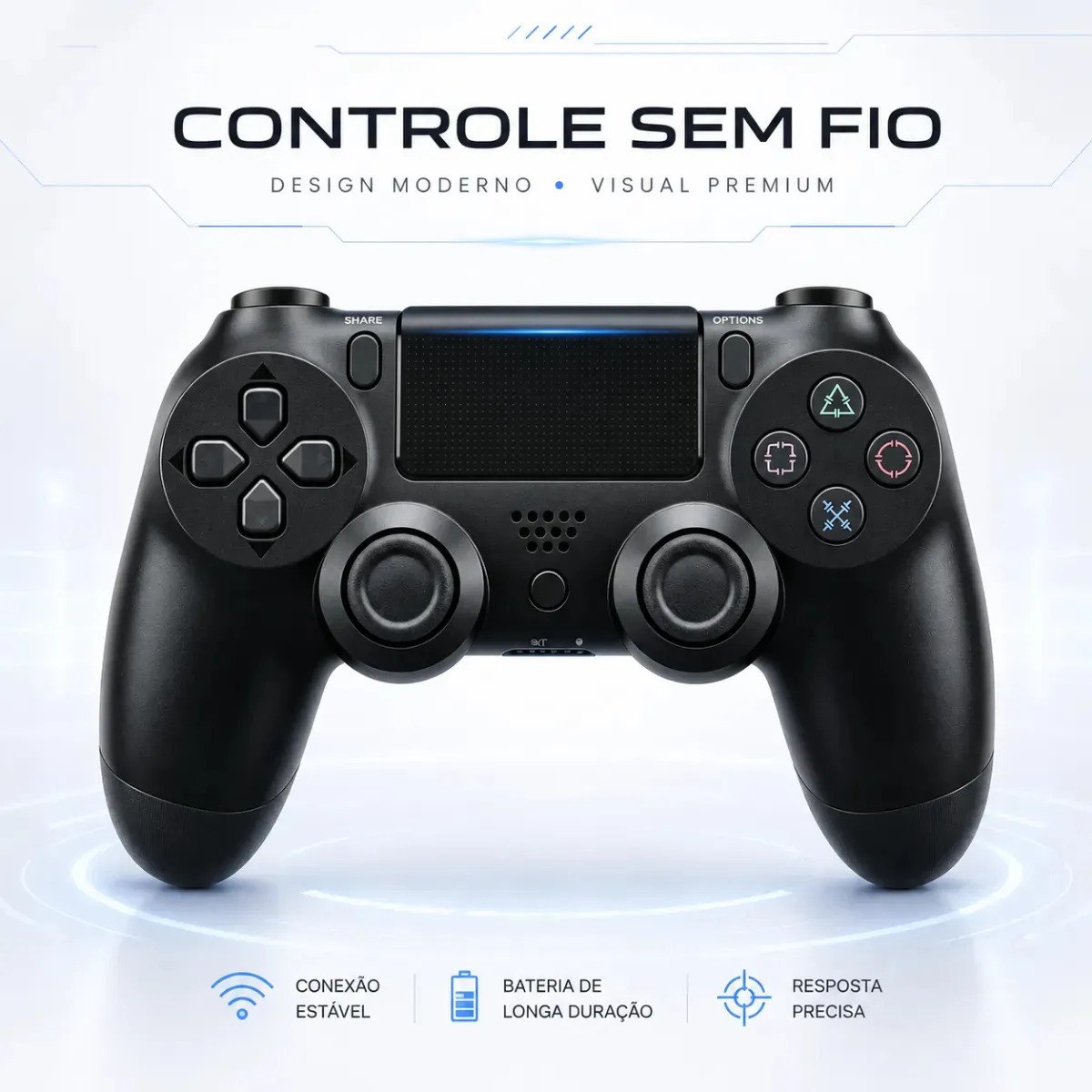 Controle Bluetooth Compatível Ps4 Pc Tv Gamer Recarregavel Sem Fio Preto Marca AQUATTRO