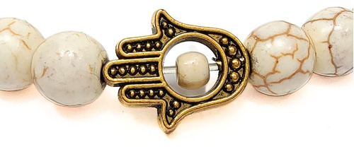 Pulsera De Hombre / Mujer Hamsa Oro Antiguo + Piedra Marfil