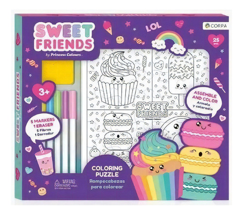 Rompecabezas Para Colorear Sweet Friends + Fibras + Borrador