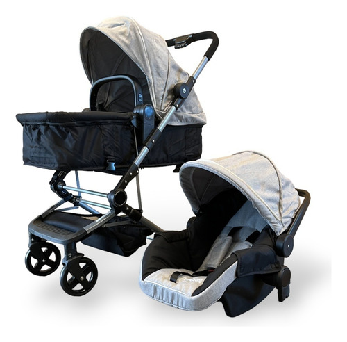 Cochecito Para Bebe Con Cuna Móvil Y Moisés 3 En 1 - Tinok Color Gris Chasis Negro