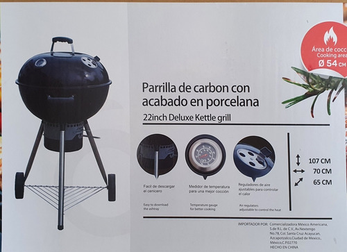 Parrilla Carbón Asador Tipo Kettle Deluxe Grill 22 Pulgadas