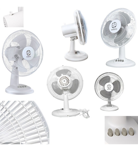 Ventilador De Mesa 16 Pulgadas Ajustable Oscilatorio 5 Aspas 36 Cm 50 Blanco Blanco Plástico 5