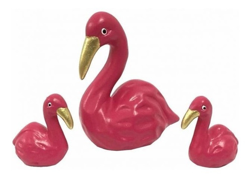 Familia Flamingo Em Ceramica 3 Peças Em Miniatura 