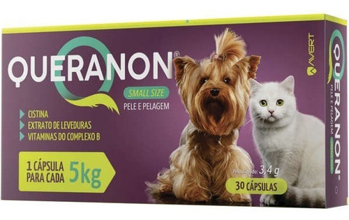 Queranon Cães E Gatos 3,4g 5kg Small Size 30 Capsulas Avert