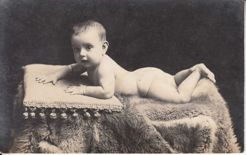 1917 Fotografia Postal Estudio Brunel Niño Desnudo Vintage