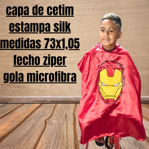 Capa D Corte Cabelo Infantil Barbeiro/cabelereiro Estampada Capa Cetim Infantil Homen De Ferro Astral Blue
