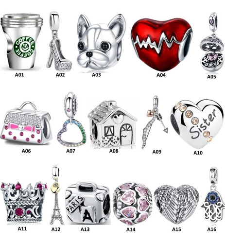 Kit 5 Berloques Prata 925 Original Para Pandora & Vivara