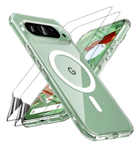 Kit Funda Para Google Pixel 8 Pro Magnética Uso Rudo Transparent Flexibilidad Anticaída Case Con 2 Piezas Mica Suave Curvada+bolsa De Limpieza Mica