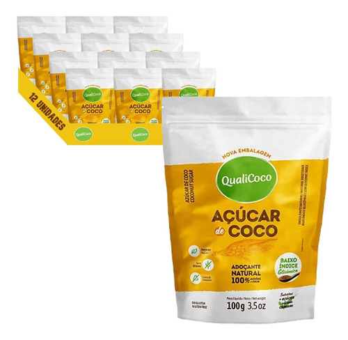 Açucar De Coco Qualicoco 100g (12 Pacotes) Kit Qualicoco