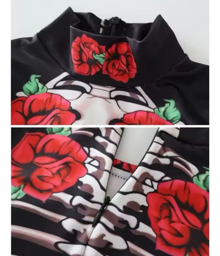 Disfraz Esqueleto Para Mujer Hombre Estampado Estilo Catrina Negro M