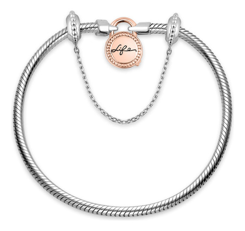 Pulseira Life Prata Fecho Cadeado Redondo Banho Em Ouro Rosé