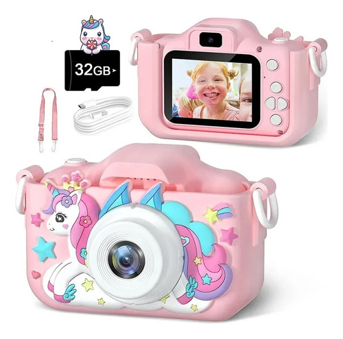 Câmera Fotográfica Infantil Foto Filma 32gb Unicornio Rosa 1