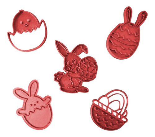 Kit 5 Cortadores Páscoa Coelho Confeitaria Biscoito Bolacha Cor Vermelho