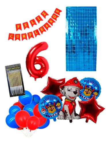 Kit Decoracion Globos Número Eleccion Y Velas Perro Bombero