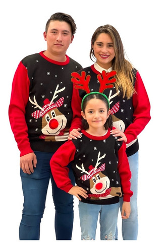 Sueter Navideño / Ugly Sweater Niños Con Reno Y Pompon Nariz