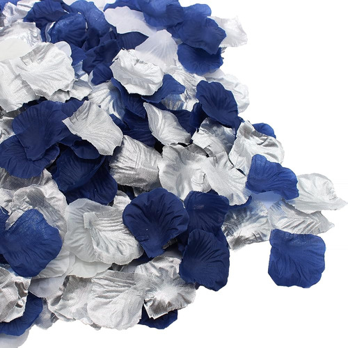900pcs Azul Marino Plata Blanco Flores Artificiales Seda Pét