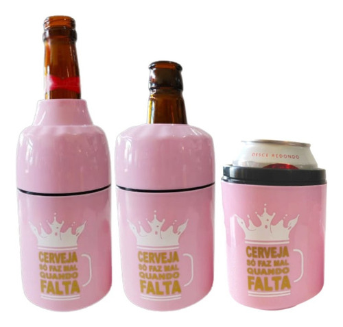 Porta Long Neck, Lata, Litrinho Cerveja 3 Em 1 Modelos Cor Mod18 Faz Falta Rosa
