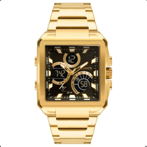 Relógio Technos Masculino Dourado Quadrado Original Luxo