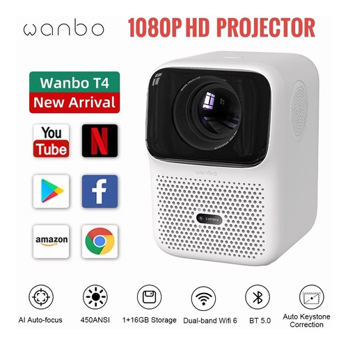 Proyector Smart Wanbo T4 4k Hdr Wifi Autofocus 16gb - Cover Color Blanco