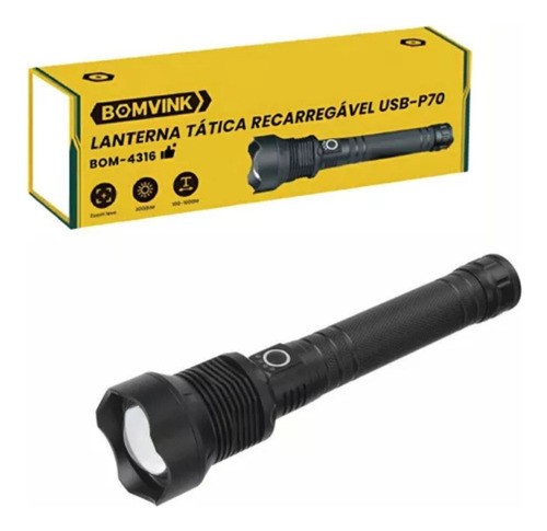 Lanterna Com Potência De 1500 Lumens E Zoom Telescópico Lanterna Preta Luz Branca