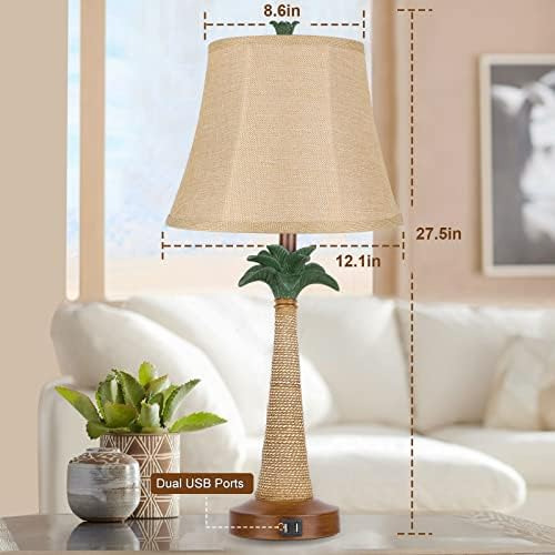 Juego De 2 Lámparas De Mesa Con Palmera Costera Con 2 Puerto