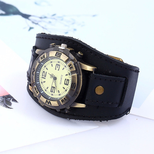 Relógio Masculino Feminino Analógico Bracelete Couro Vintage