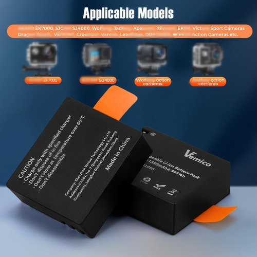 Kit De Cargador Con 3 Baterías 1350 Mah Para Cámaras De Acci