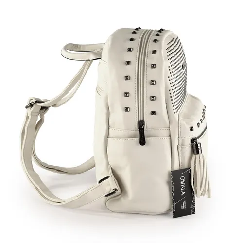 Mochila Mujer Cuero Ecologico Tachas Blanca